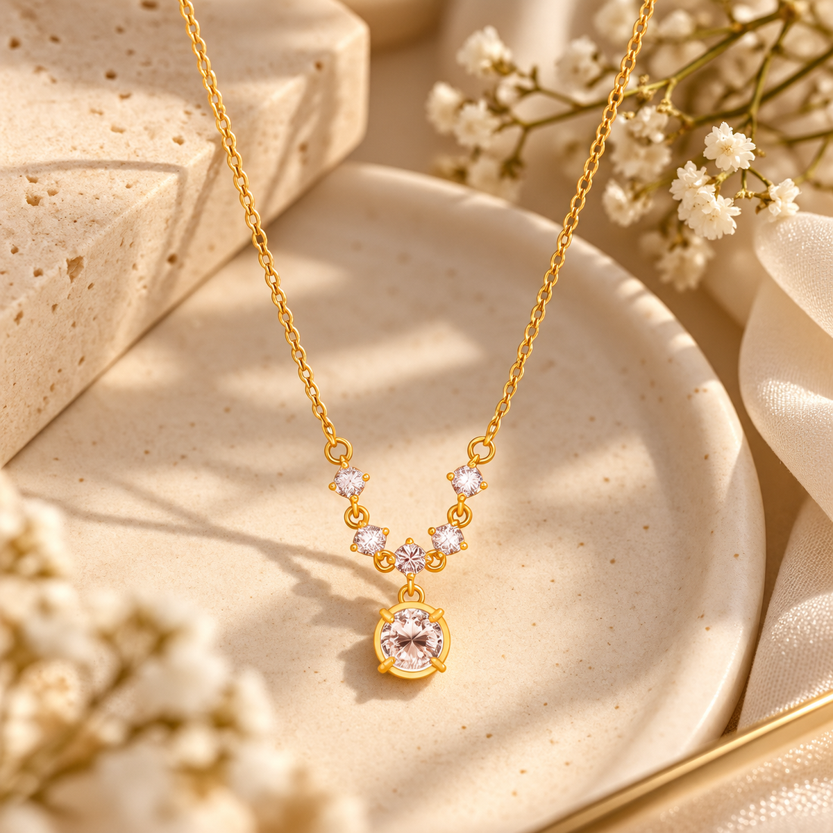Golden Blush Crystal Drop Necklace