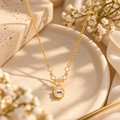 Golden Blush Crystal Drop Necklace