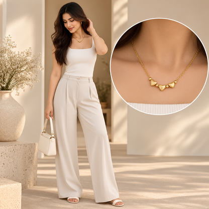 ✨ Golden Trio Heart Necklace – Elegant Love