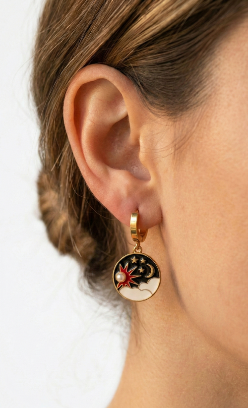Celestial Day & Night Enamel Hoop Earrings