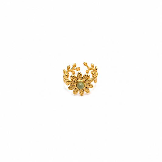Golden Verdant Bloom Adjustable Ring